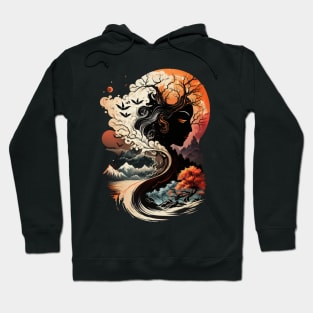 Fantasy asian landscape with woman face Hoodie